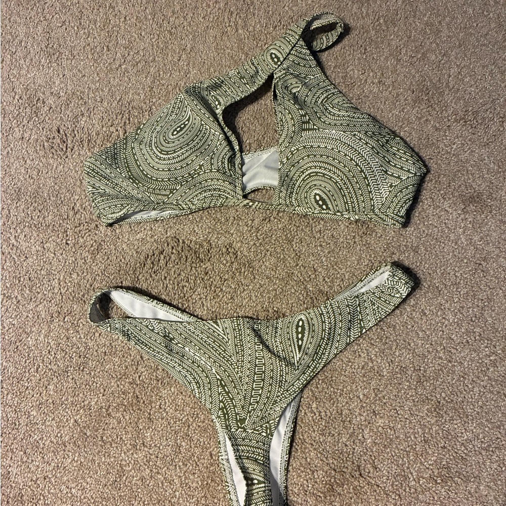 Olive Green Paisley Print Bikini Set - Women's Swim